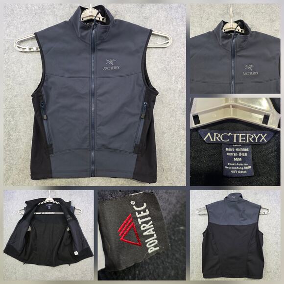 Arc'teryx Softshell Vest Mens Medium Gray Polartec Fleece Lined Zip Hiking
